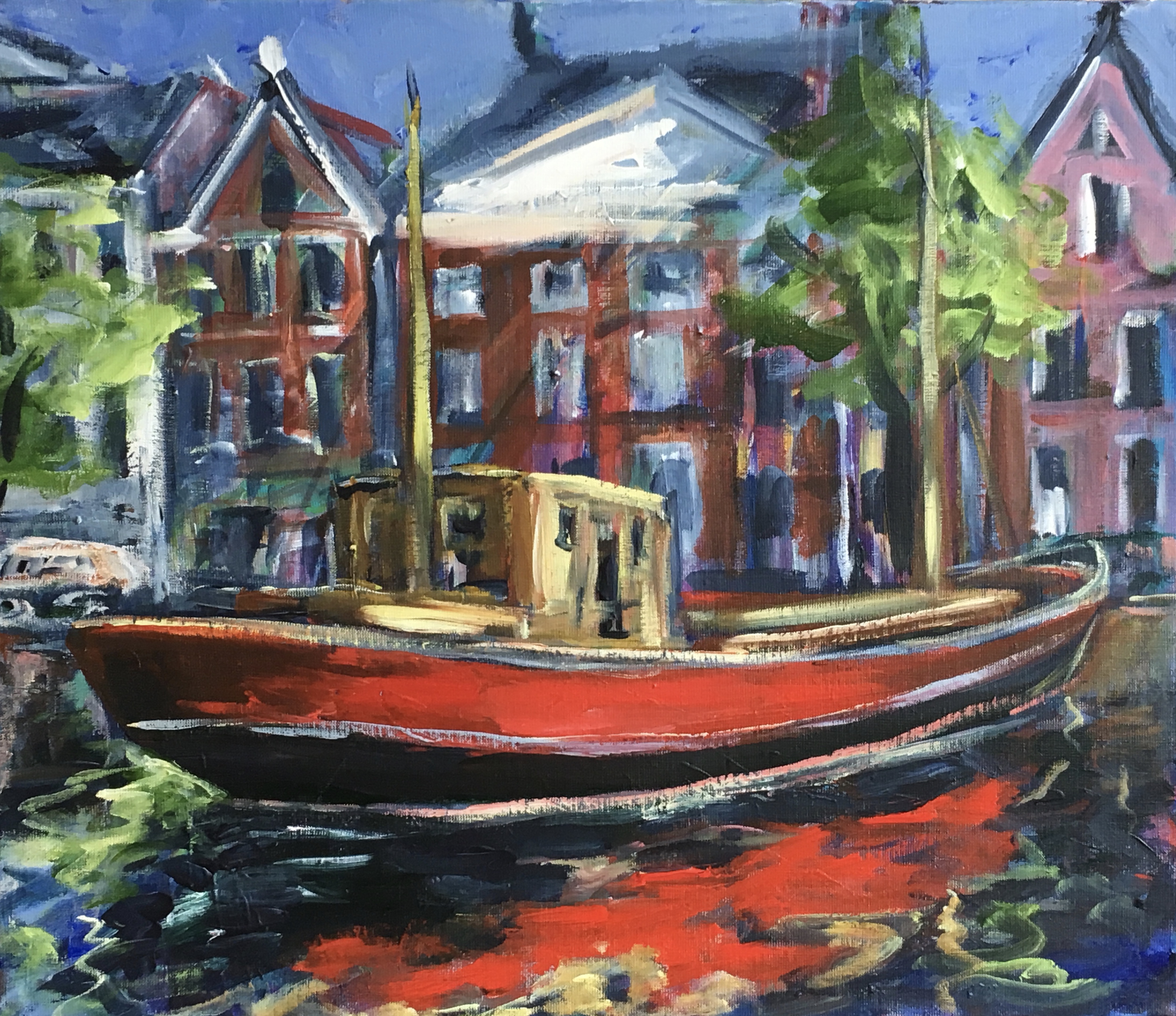 De Boot, schilderij van Reinder Bleeker, 60 x 79 cm