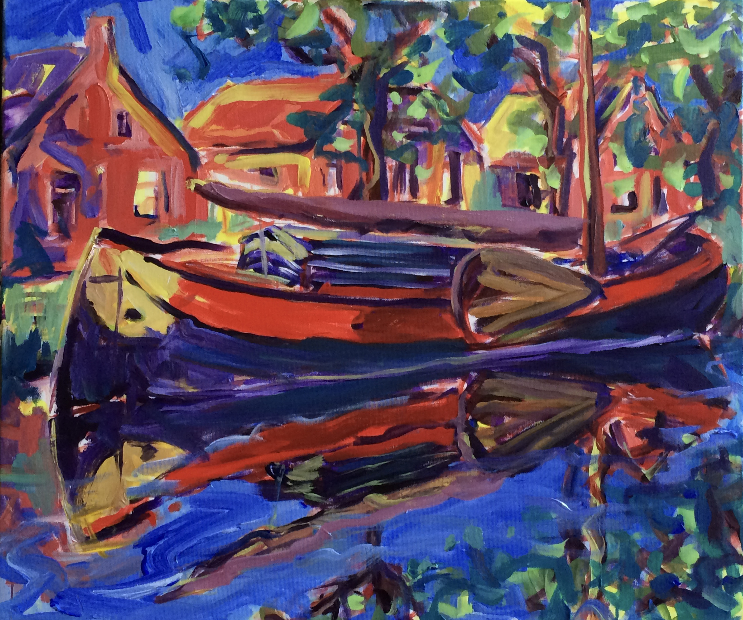 De Tjalk, schilderij van Reinder Bleeker, 60 x 70 cm