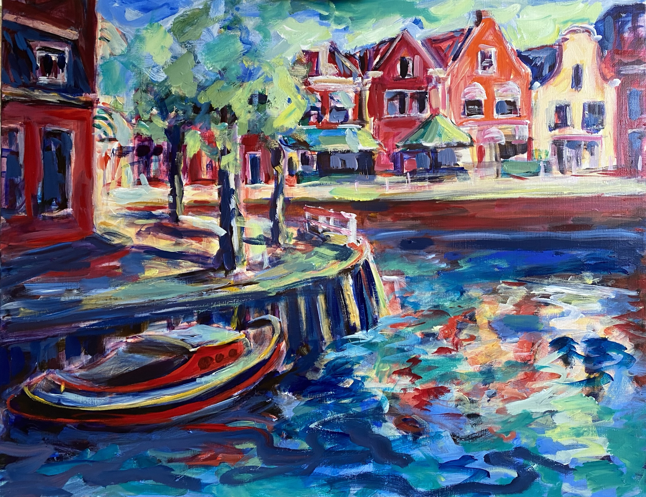 Harlingen, schilderij van Reinder Bleeker, 70 x 90 cm