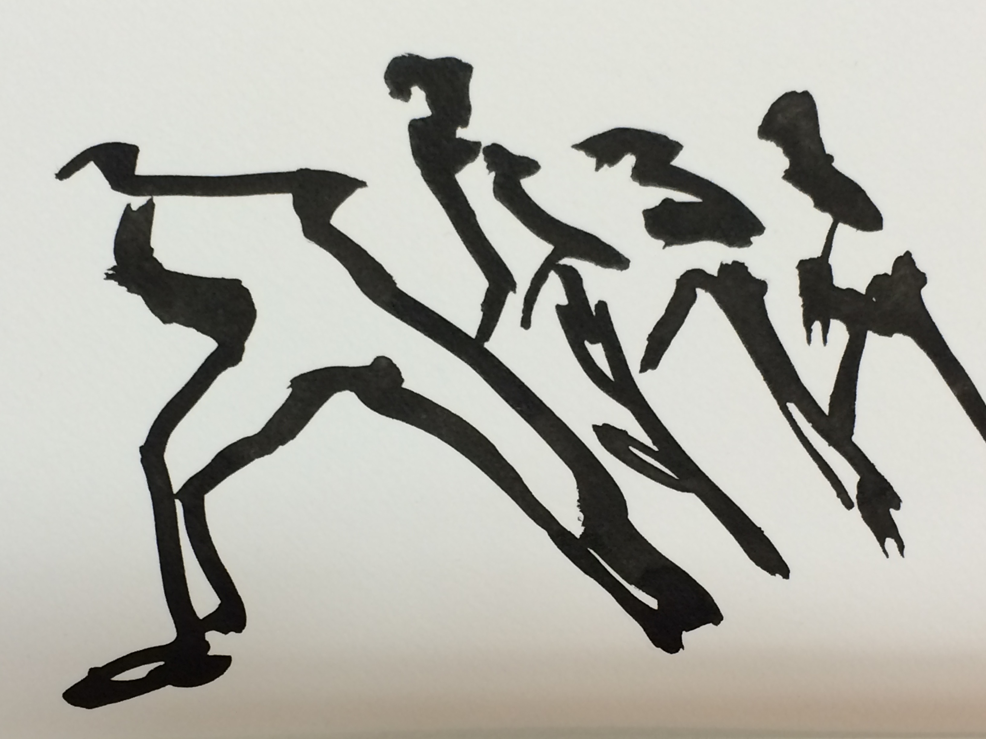 Schaatsers, schilderij van Reinder Bleeker, 10 x 15 cm